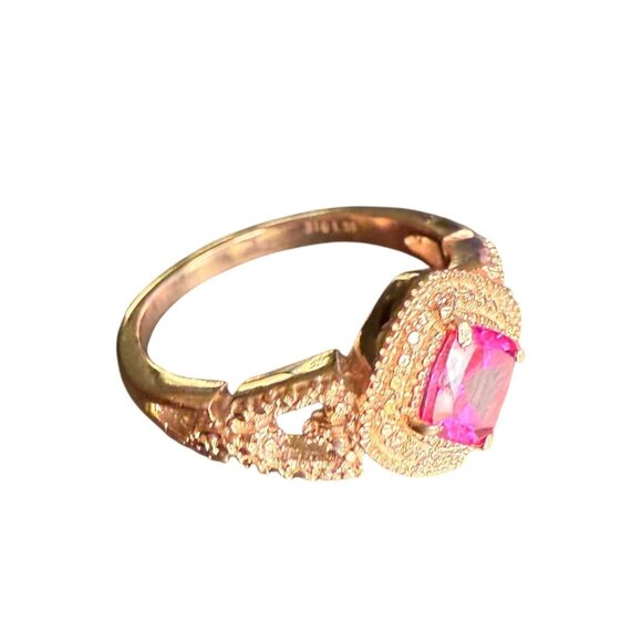 Ruby Pink Square Stone Ring Pink toned Stainless Steel Size 10 - Picture 2 of 5